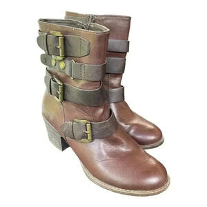 Ruff Hewn Thayer Women’s‎ US 7.5 M Full Zipper Brown Ankle Boot With Buckles